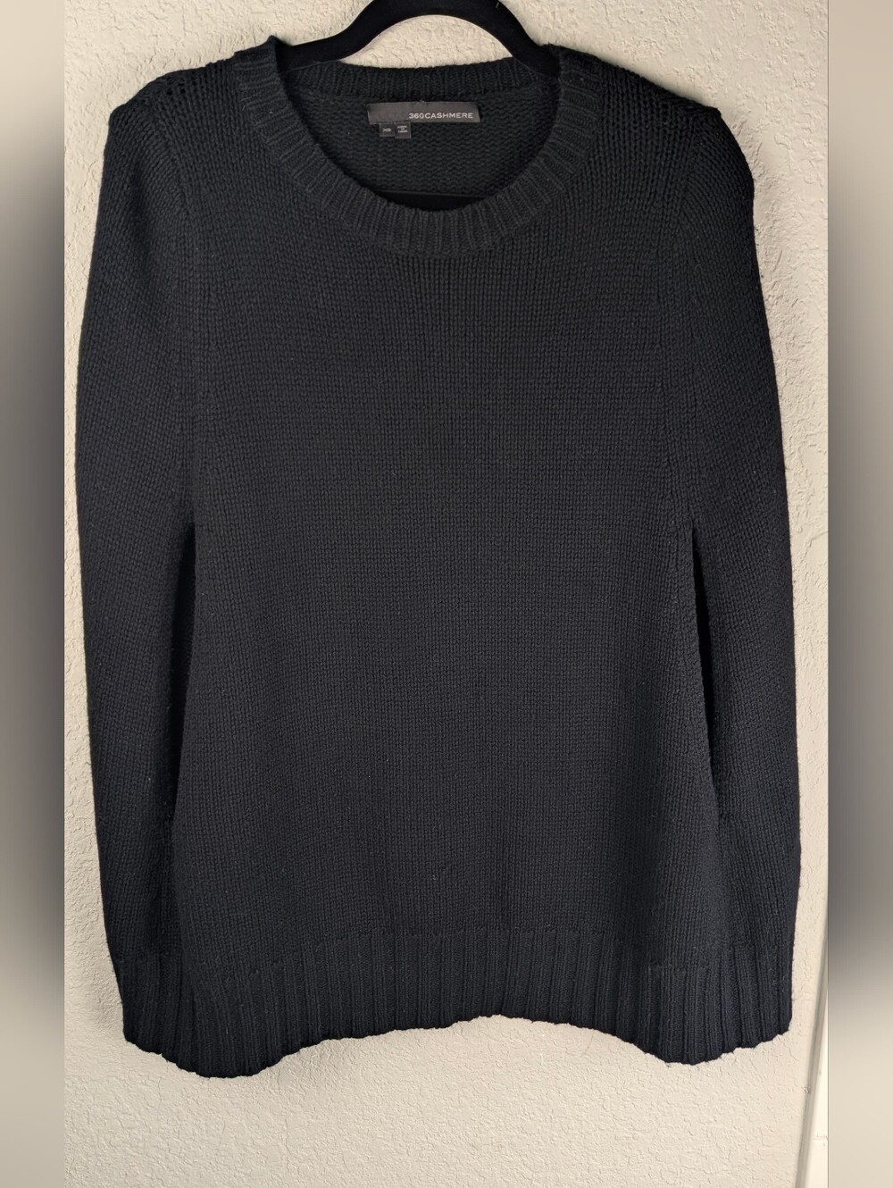 360 Cashmere Sweater Cape XS Black Front Arm Holes Wool Cashmere Soft Cozy Chic